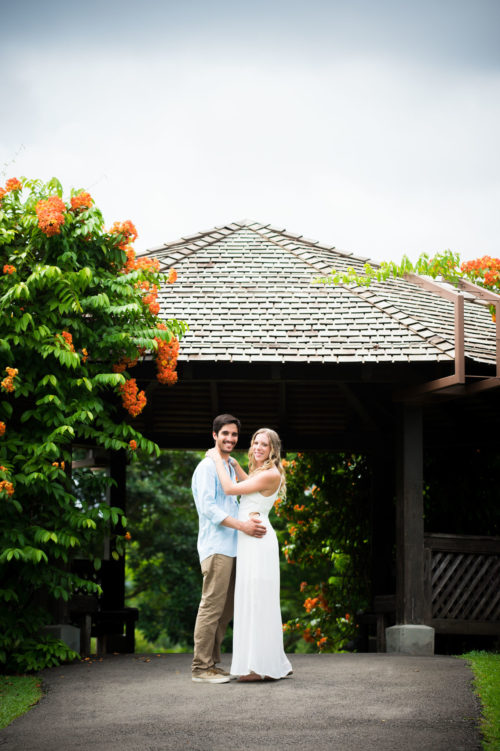 Prewedding photo of couple under a shed